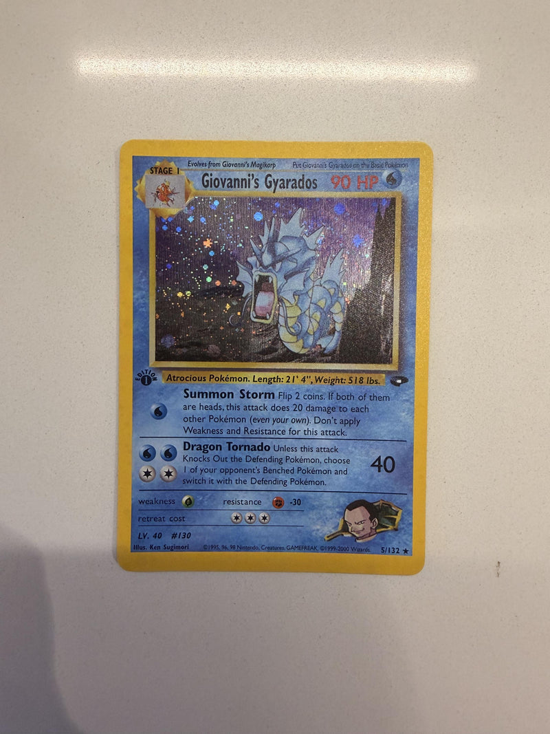 Giovanni's Gyarados 1st Edition #5 Gym Challenge proxy card, not real novelty