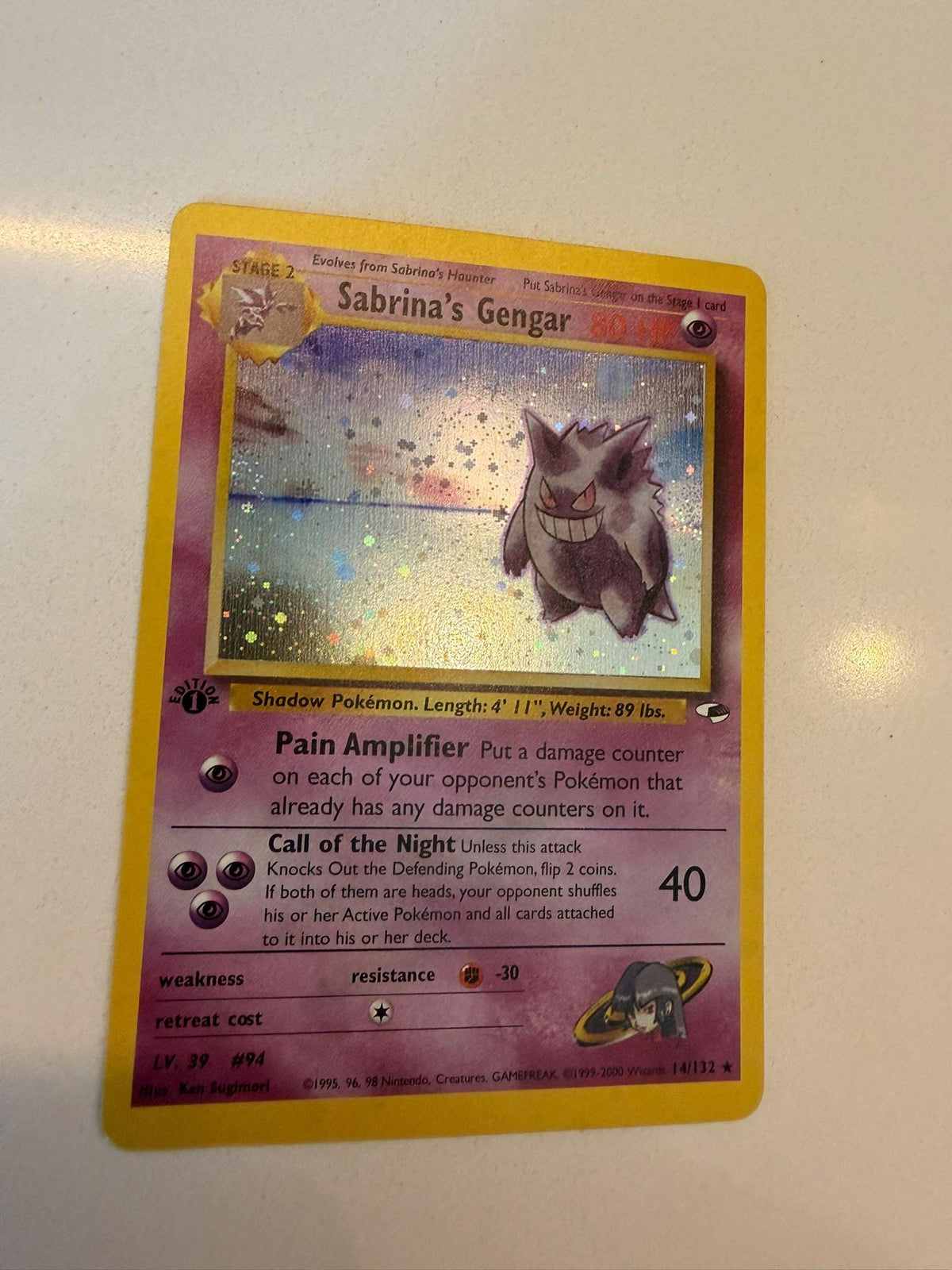 Sabrina's Gengar #14 Gym Heroes proxy card, not real novelty