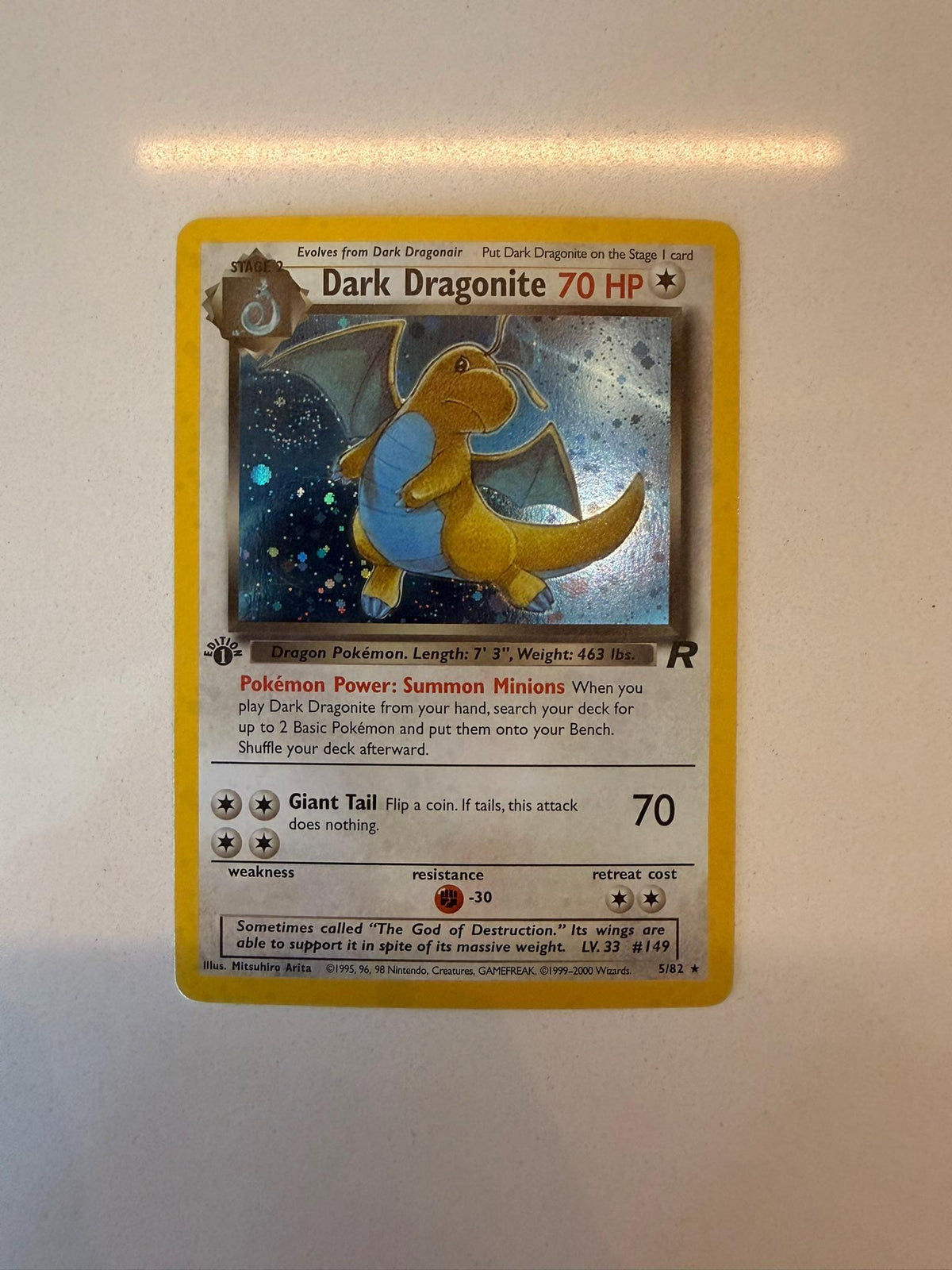 Dark Dragonite Holo #5 Team Rocket proxy card, not real novelty