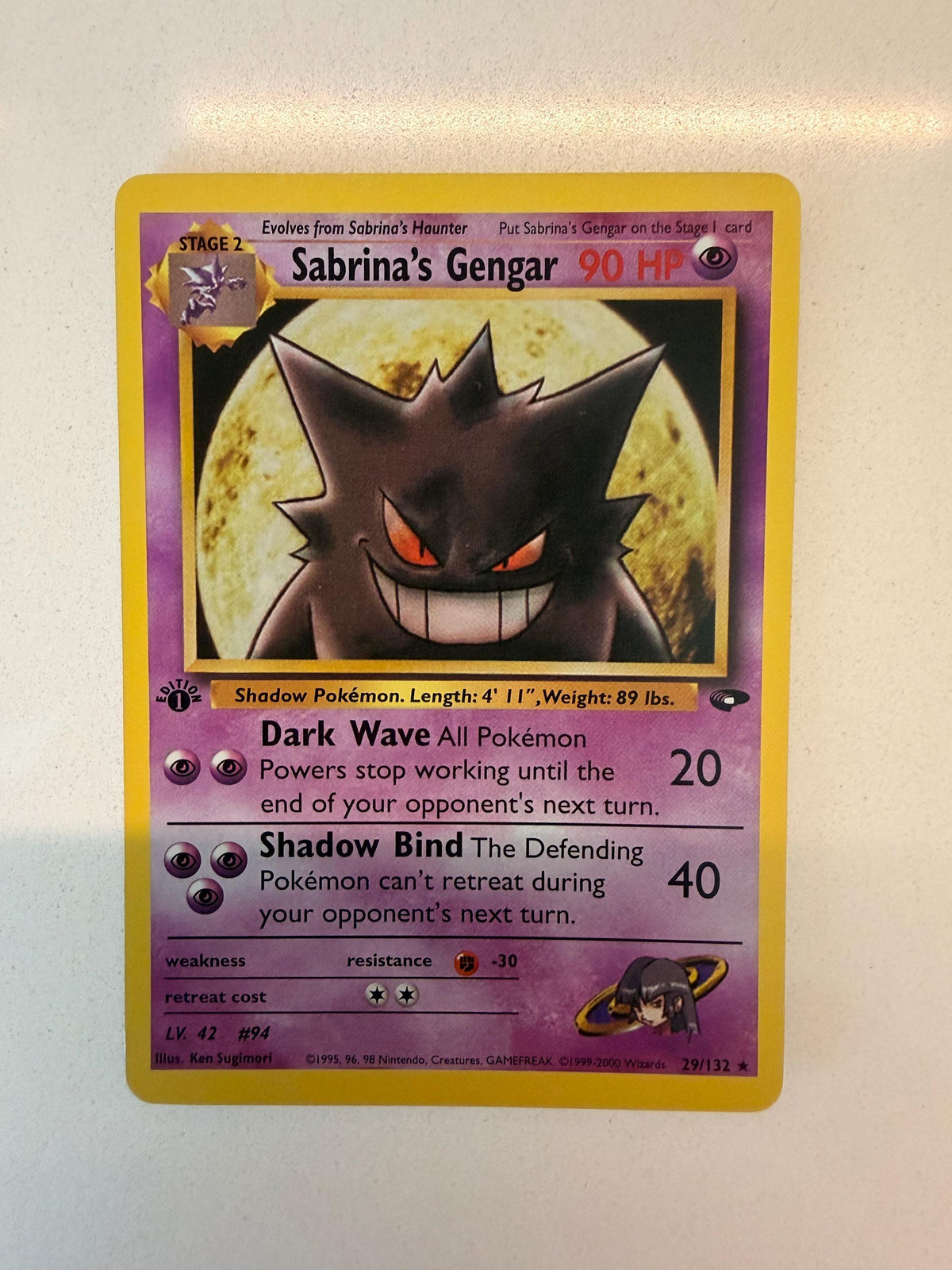 Sabrina's Gengar #29 Gym Challenge proxy card, not real novelty