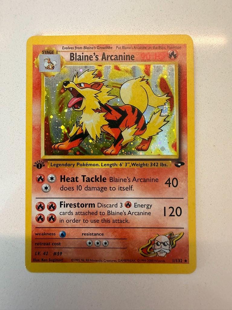 Blaine's Arcanine 1st Edition #1 Gym Challenge proxy card, not real novelty