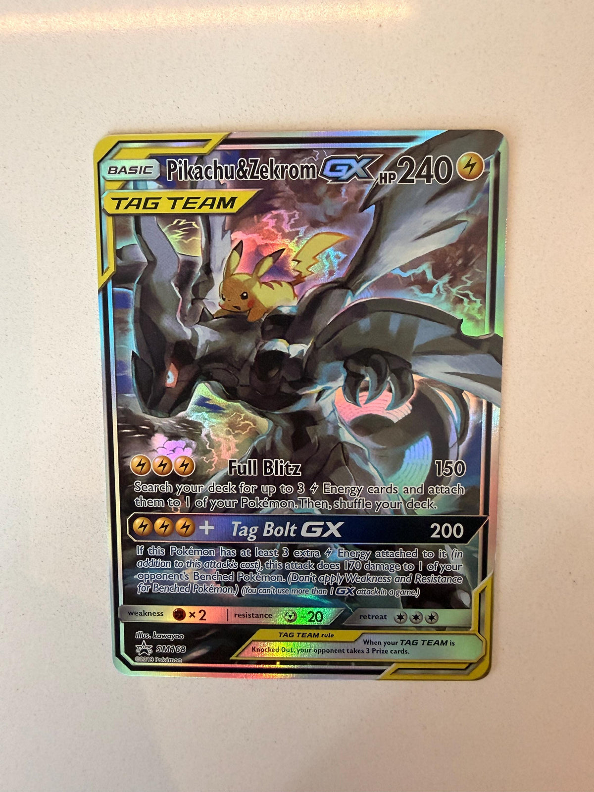 Pikachu & Zekrom GX #SM168 Promo proxy card, not real novelty