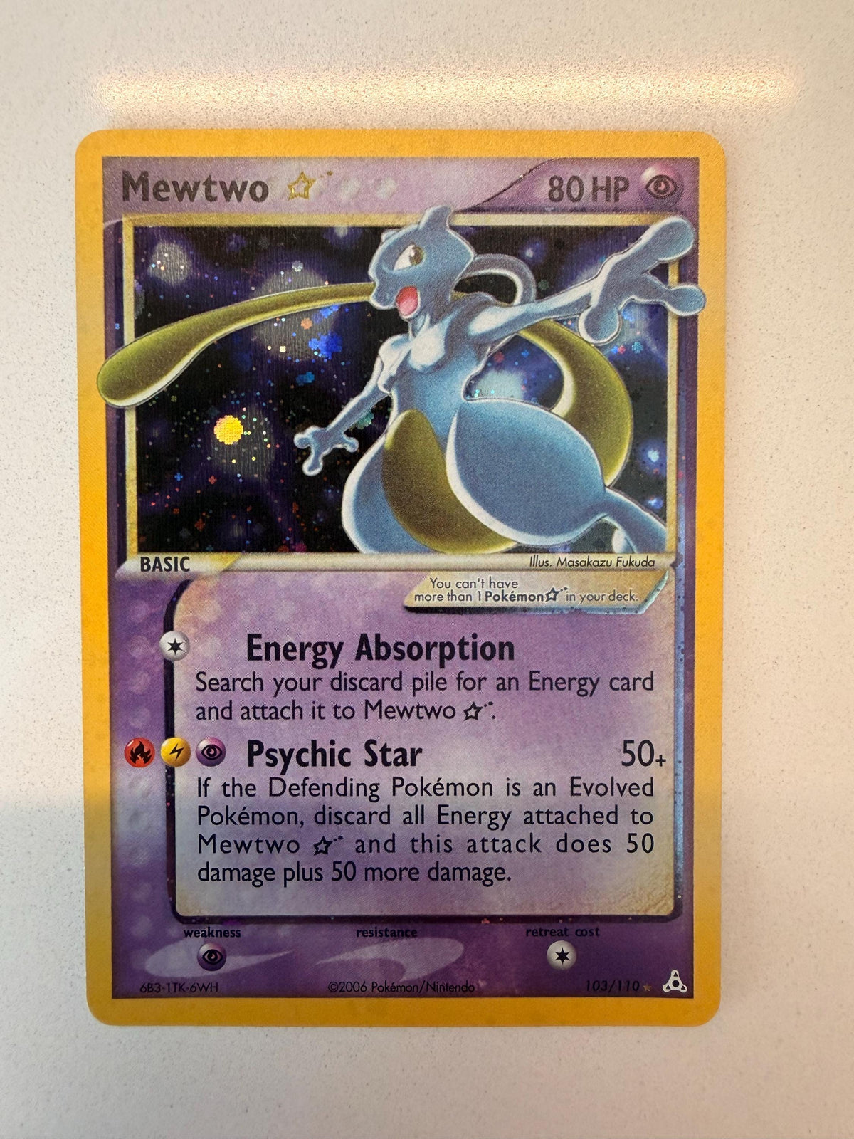 Mewtwo Gold Star #103 Holon Phantoms proxy card, not real novelty