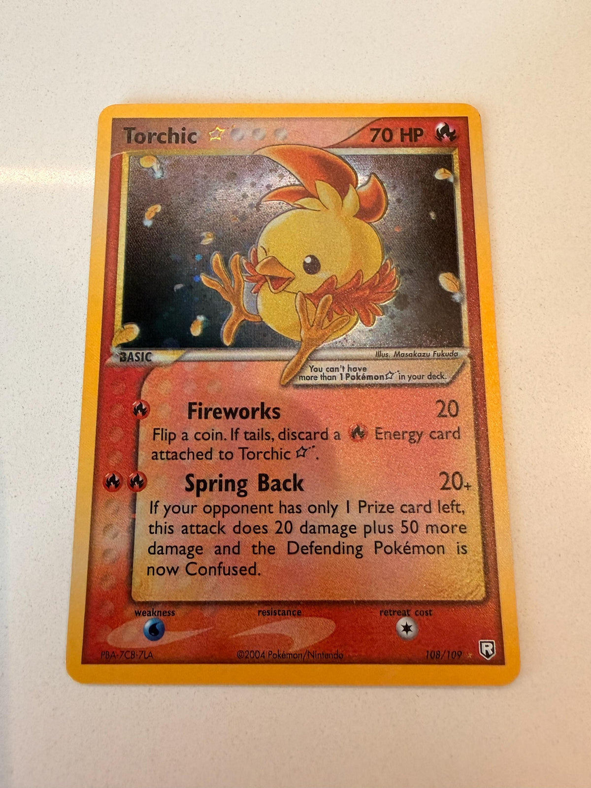 Torchic Gold Star #108 Team Rocket Returns proxy card, not real novelty