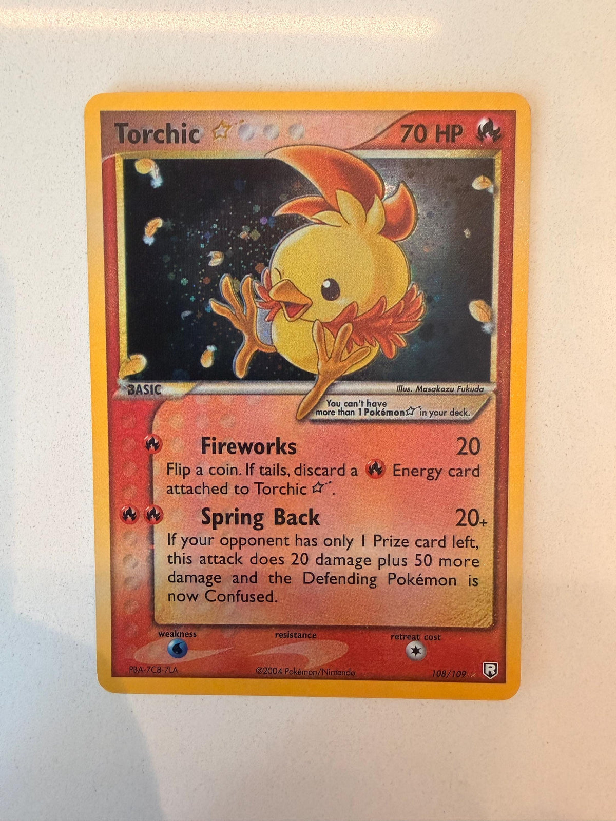 Torchic Gold Star #108 Team Rocket Returns proxy card, not real novelty