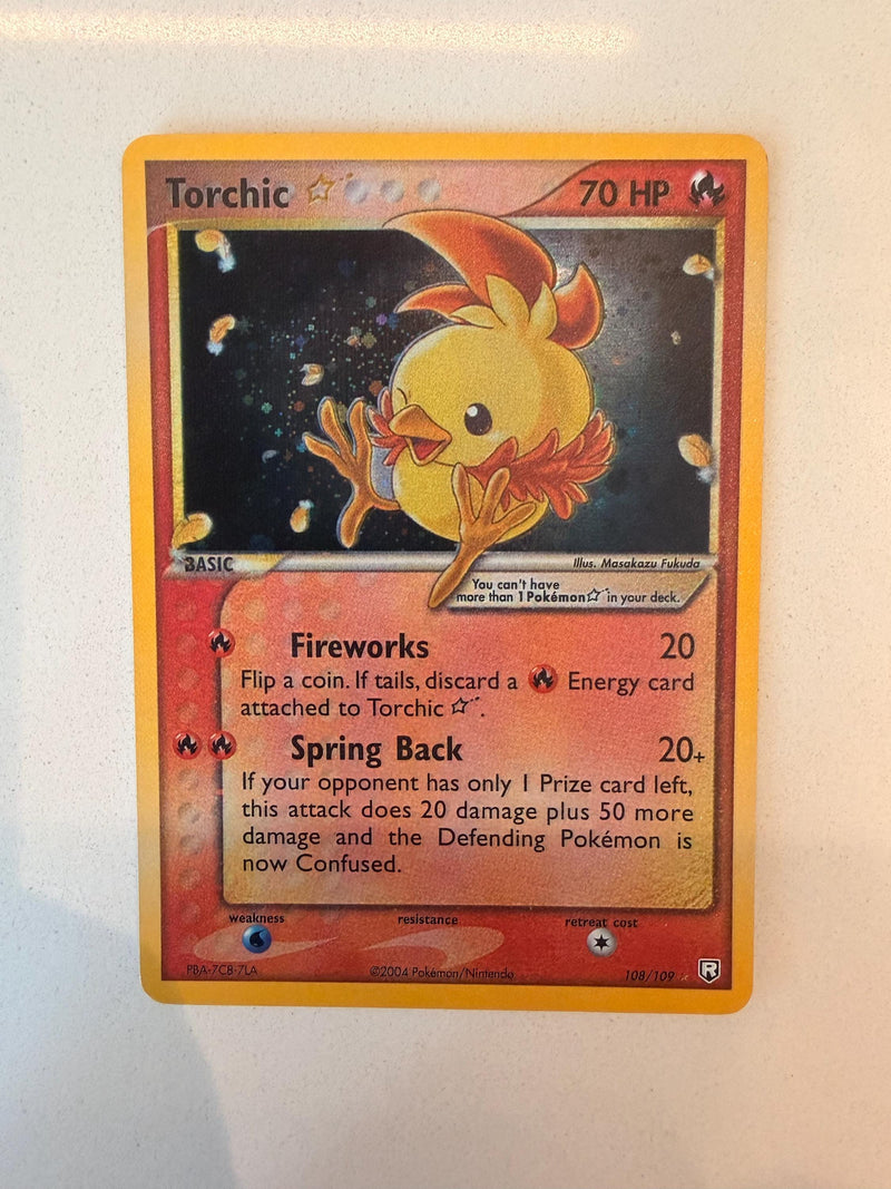 Torchic Gold Star #108 Team Rocket Returns proxy card, not real novelty
