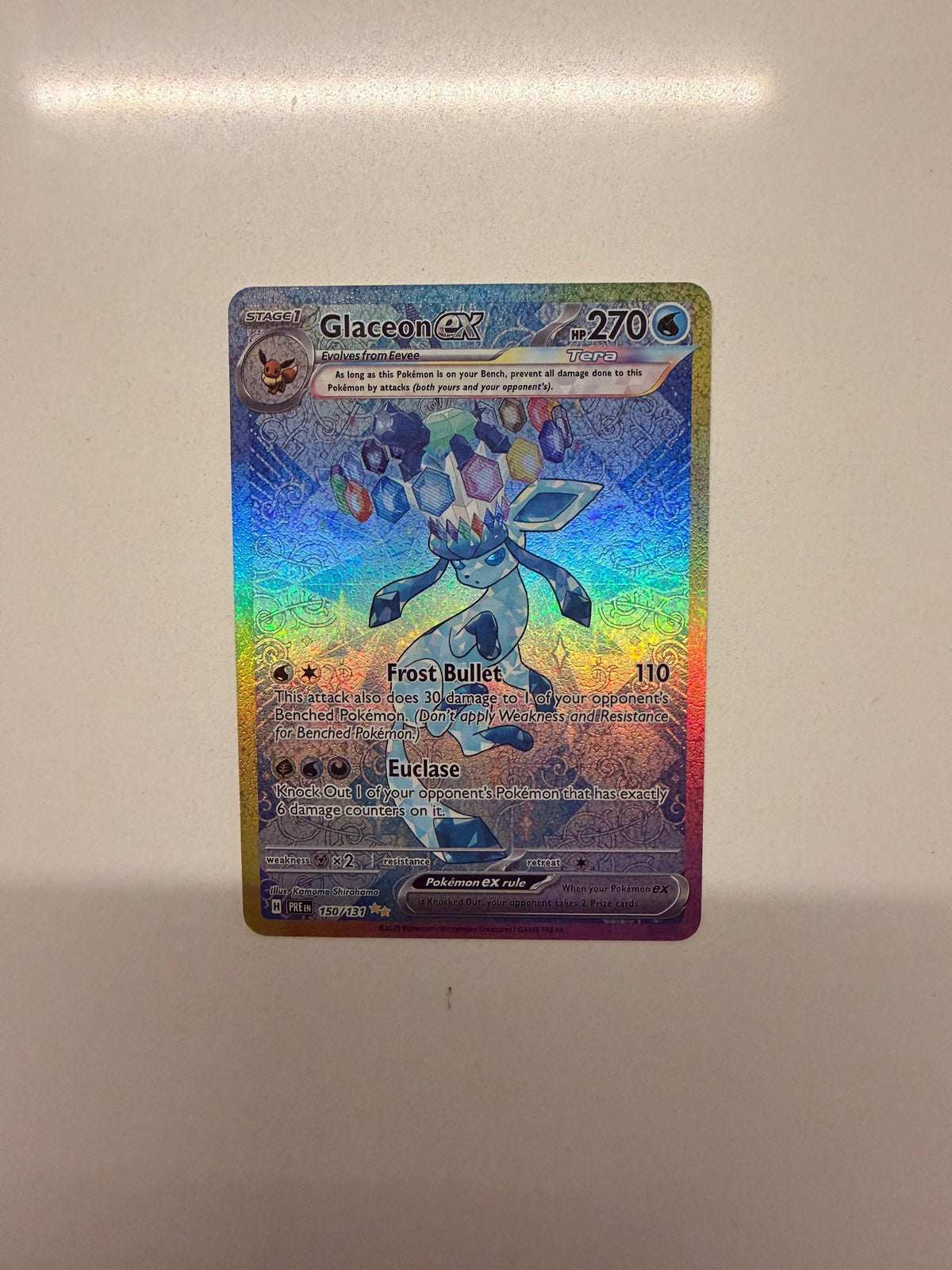 Glaceon ex #150 Prismatic Evolutions proxy card, not real novelty