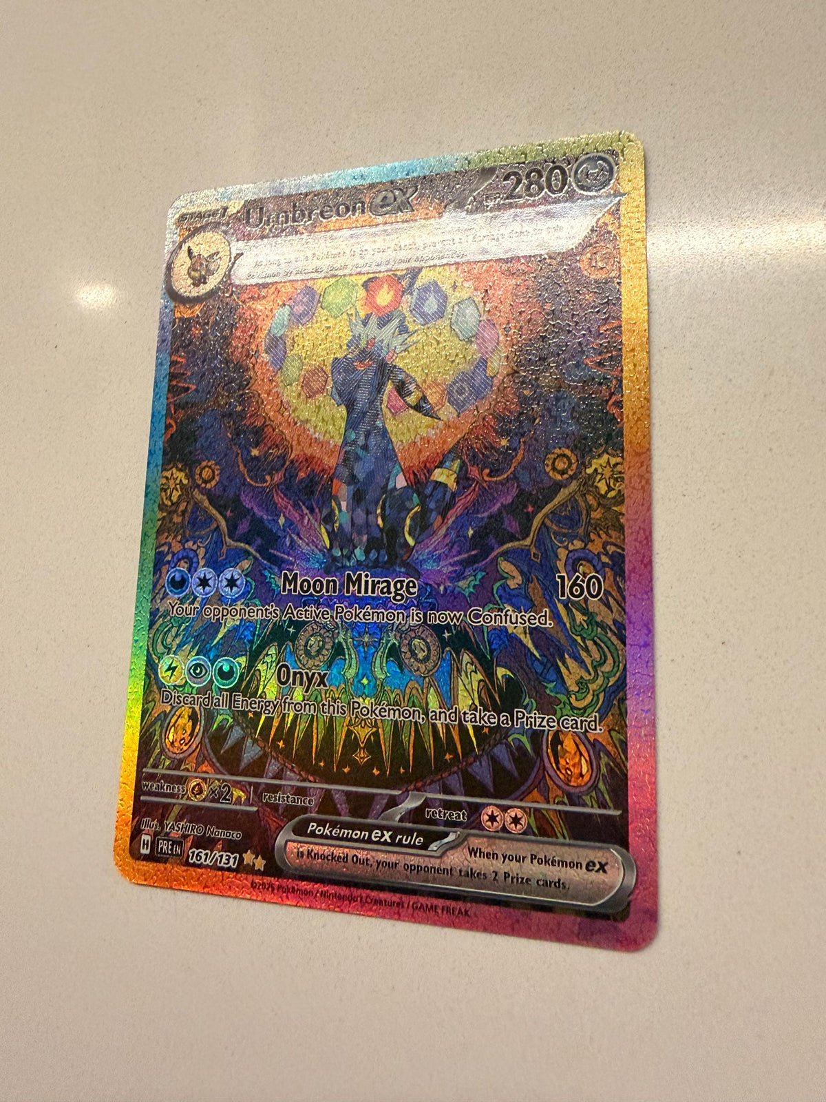 Umbreon ex #161 Prismatic Evolutions proxy card, not real novelty