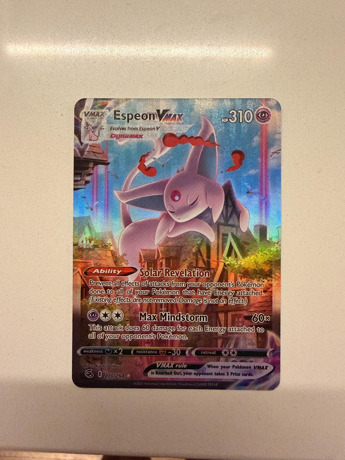 Espeon VMAX #270 Fusion Strike proxy card, not real novelty