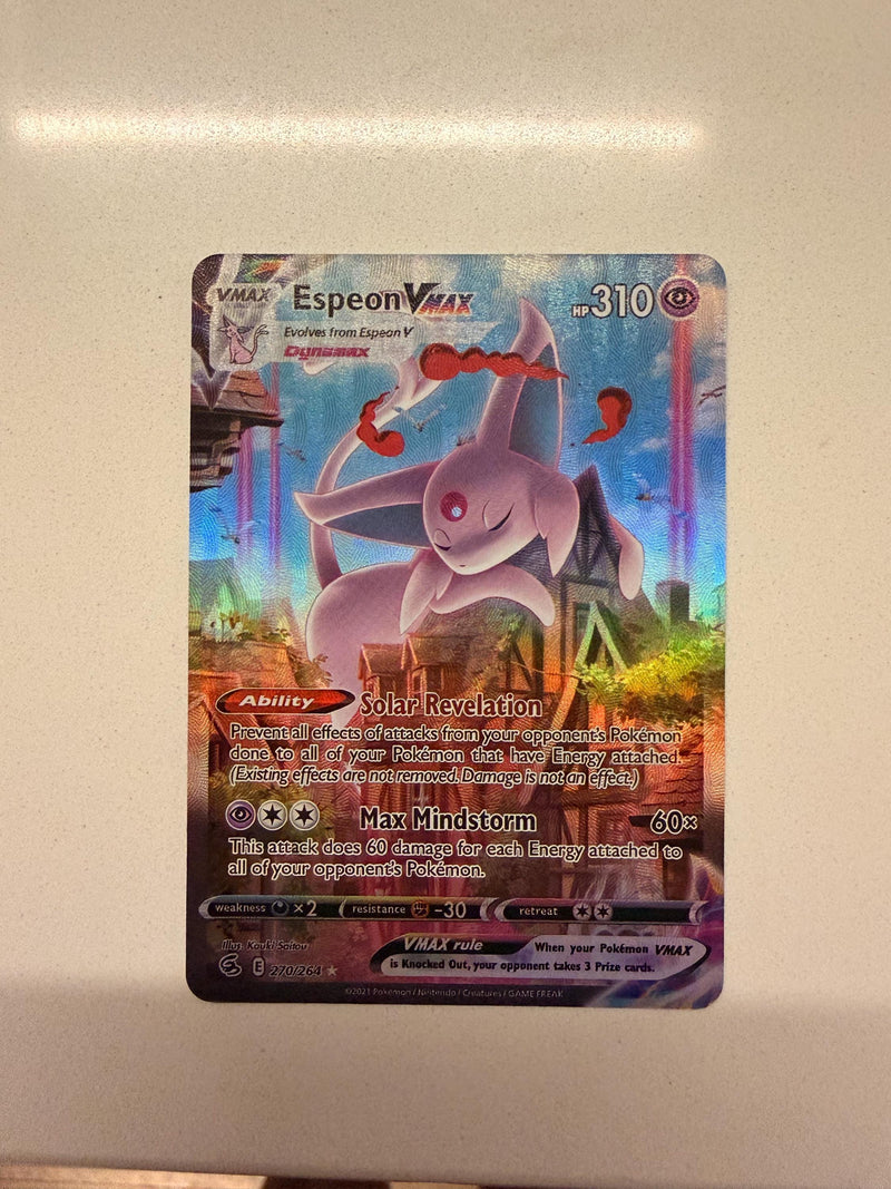 Espeon VMAX #270 Fusion Strike proxy card, not real novelty