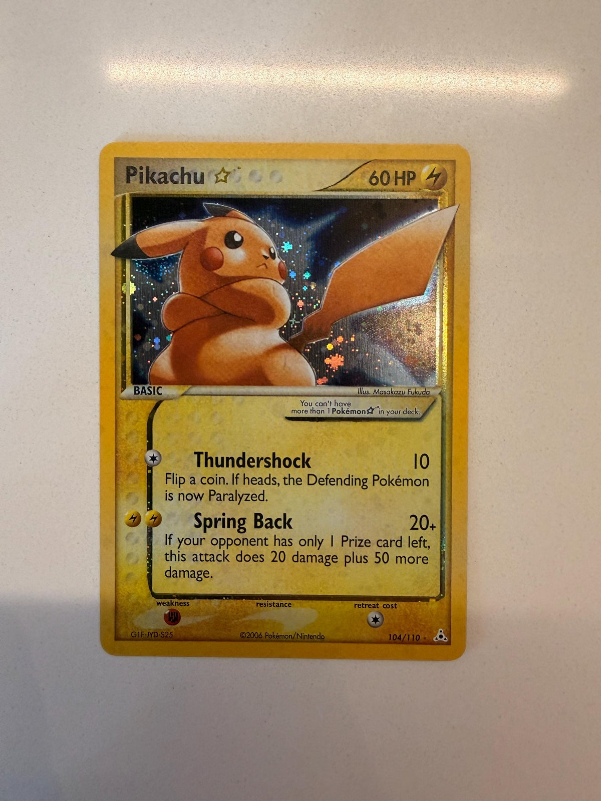 Pikachu Gold Star #104 Holon Phantoms proxy card, not real novelty