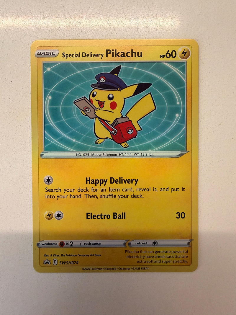 Special Delivery Pikachu #SWSH074 Promo proxy card, not real novelty