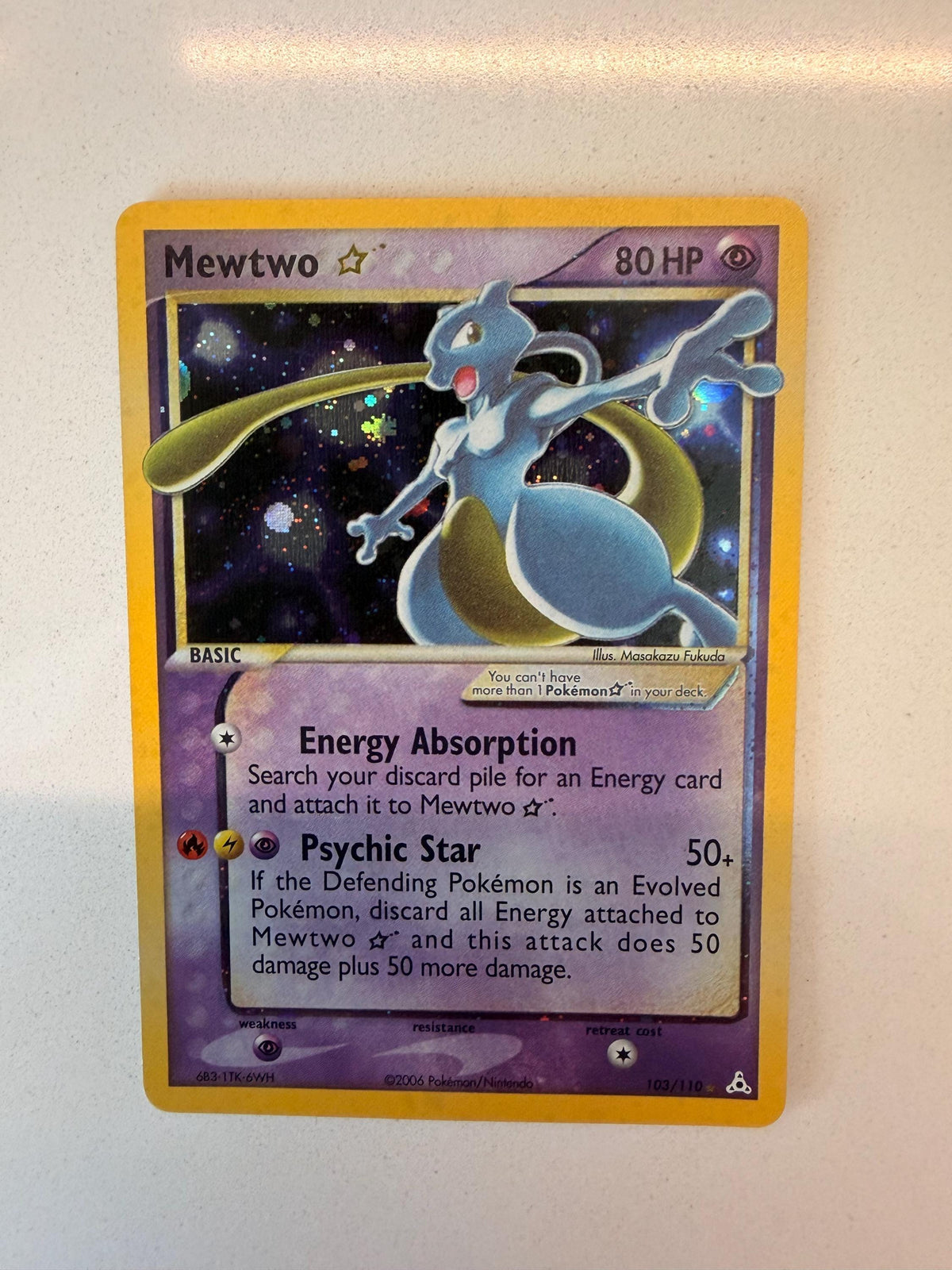Mewtwo Gold Star #103 Holon Phantoms proxy card, not real novelty