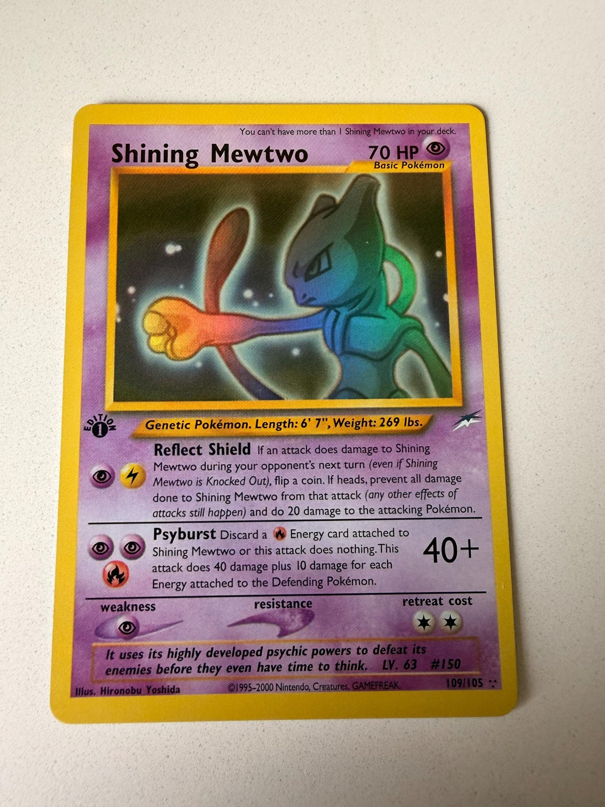 Shining Mewtwo #109 Neo Destiny proxy card, not real novelty