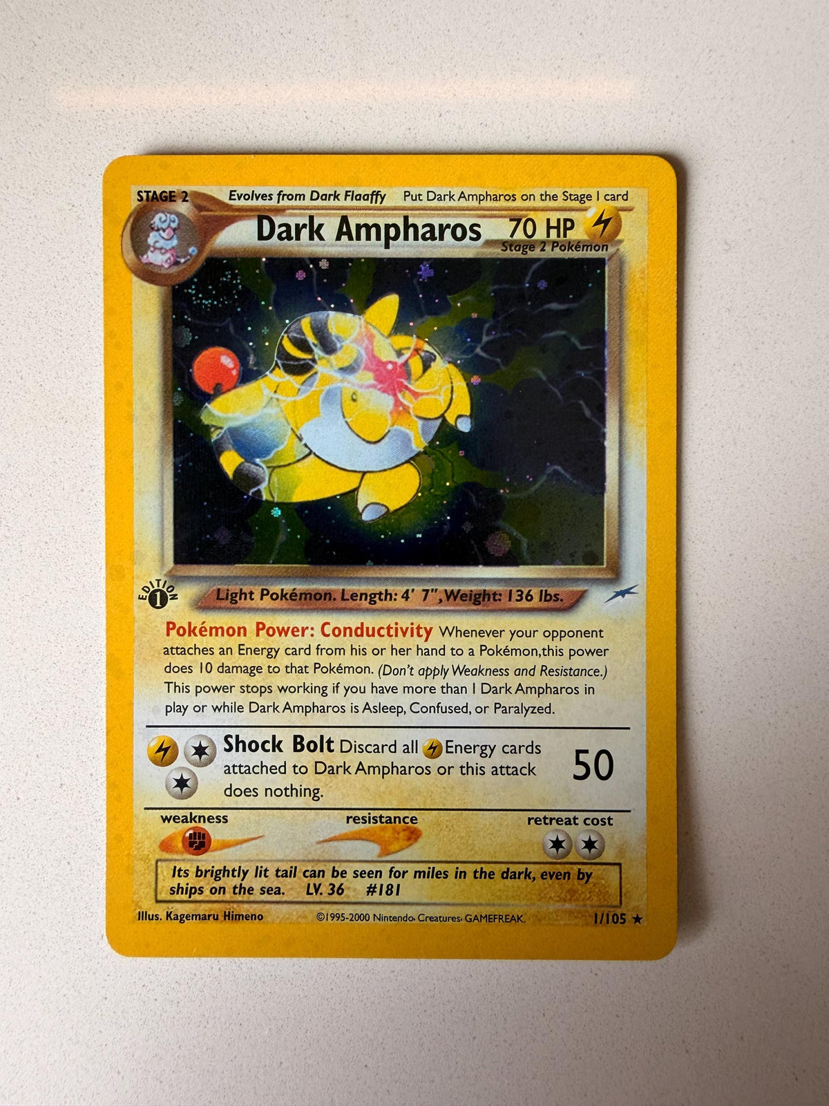 Dark Ampharos #1 Neo Destiny proxy card, not real novelty