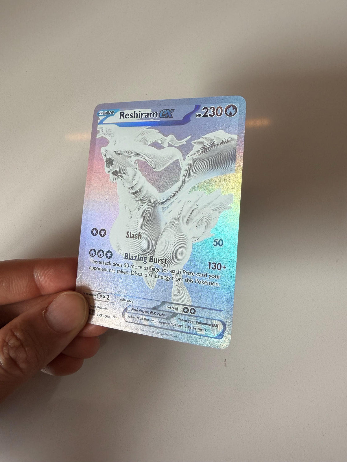 Reshiram ex #173 White Flare proxy card, not real novelty