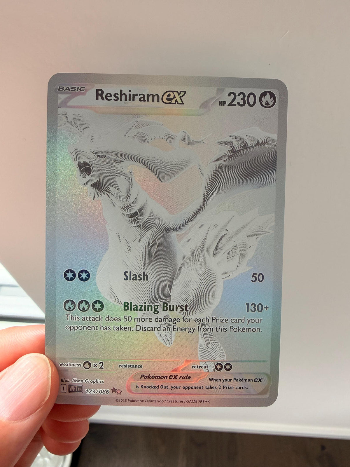 Reshiram ex #173 White Flare proxy card, not real novelty