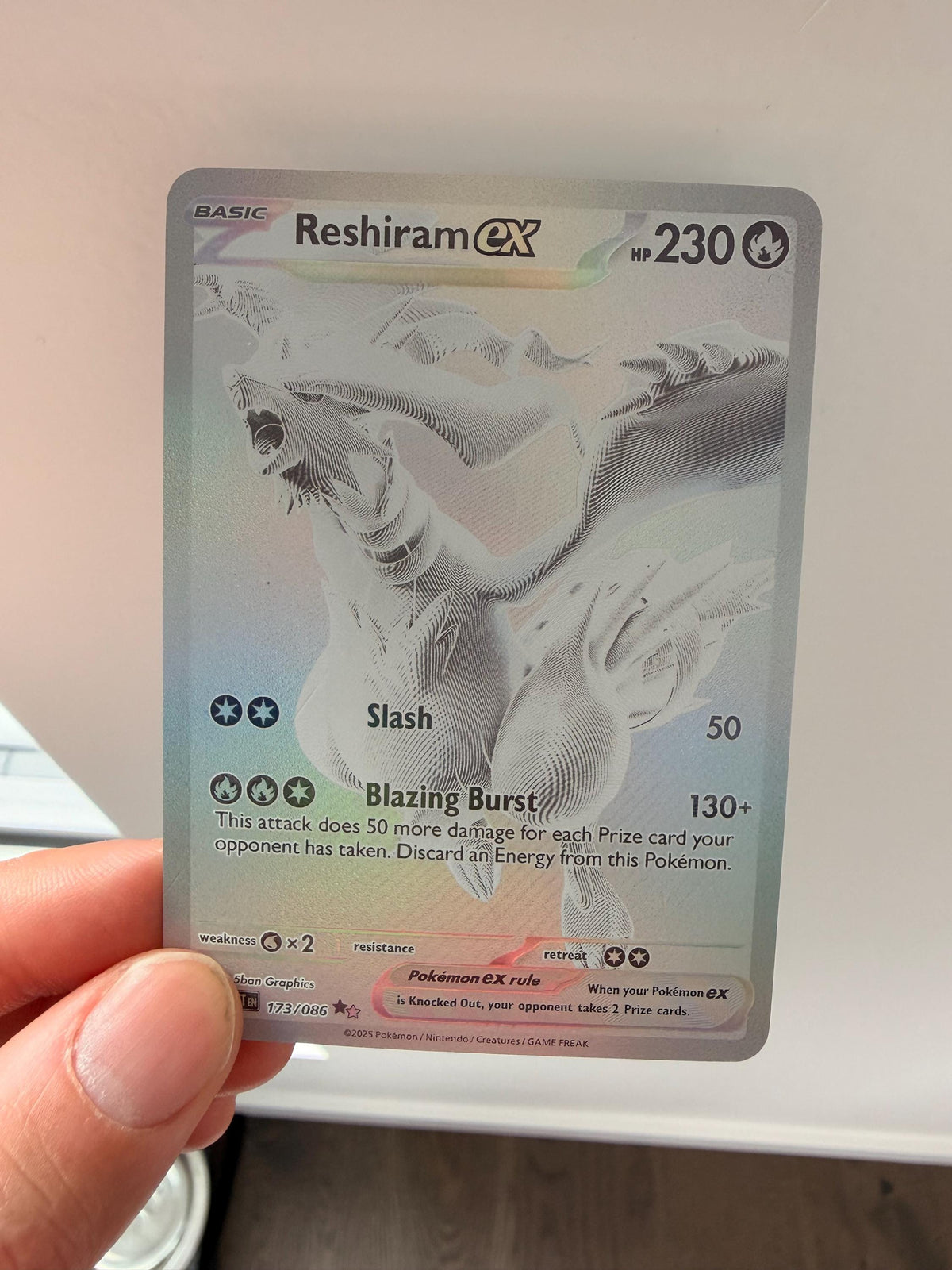 Reshiram ex #173 White Flare proxy card, not real novelty