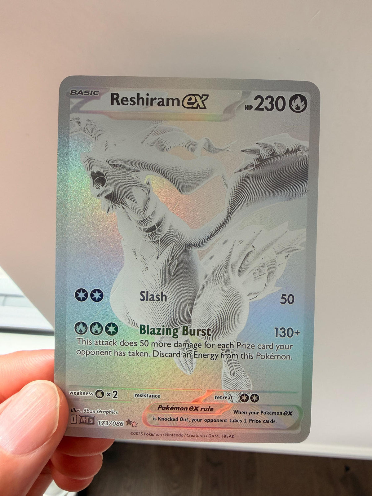 Reshiram ex #173 White Flare proxy card, not real novelty