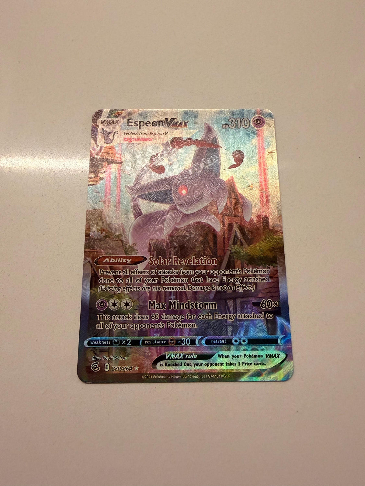 Espeon VMAX #270 Fusion Strike proxy card, not real novelty
