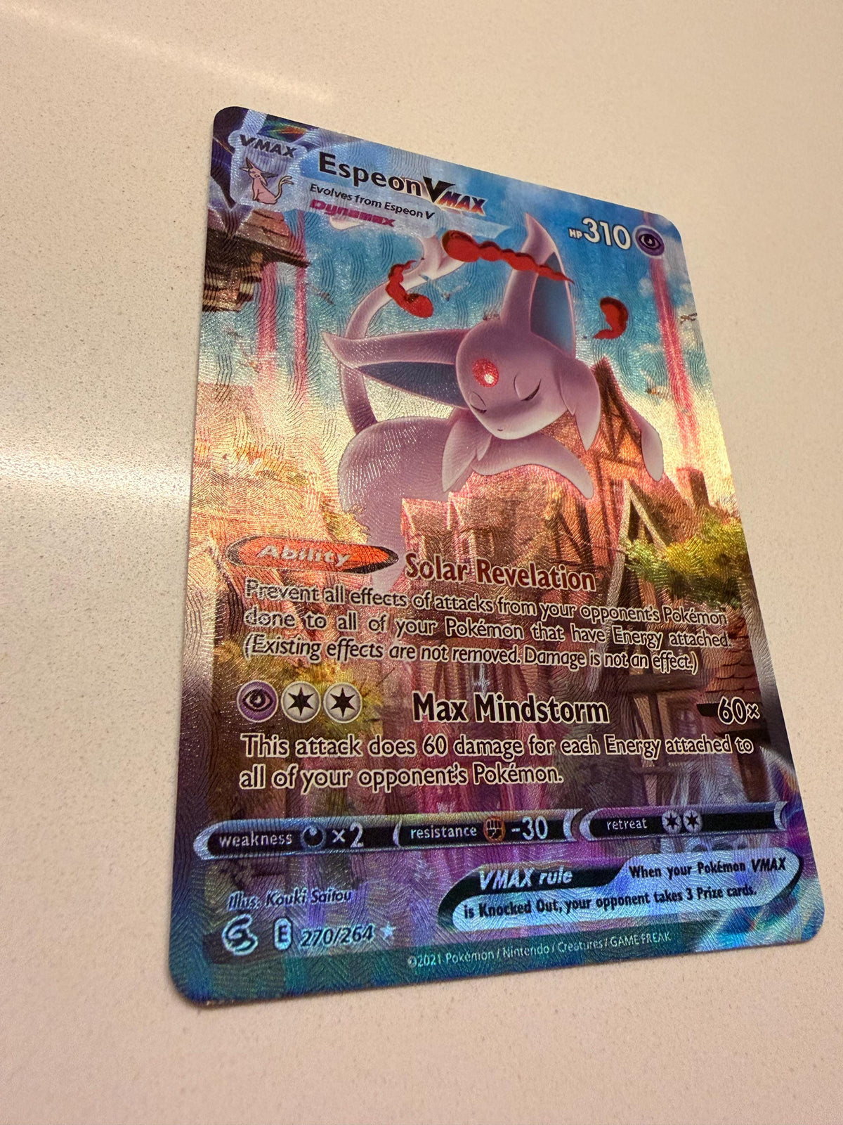 Espeon VMAX #270 Fusion Strike proxy card, not real novelty