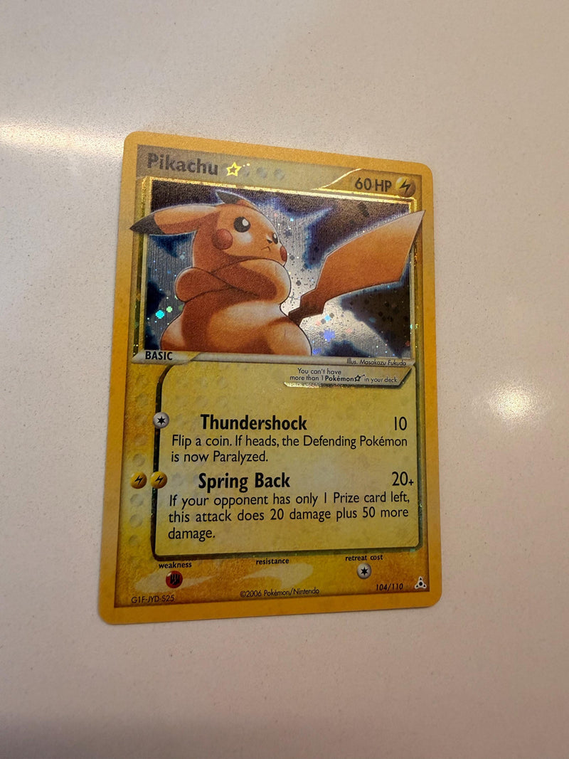 Pikachu Gold Star #104 Holon Phantoms proxy card, not real novelty