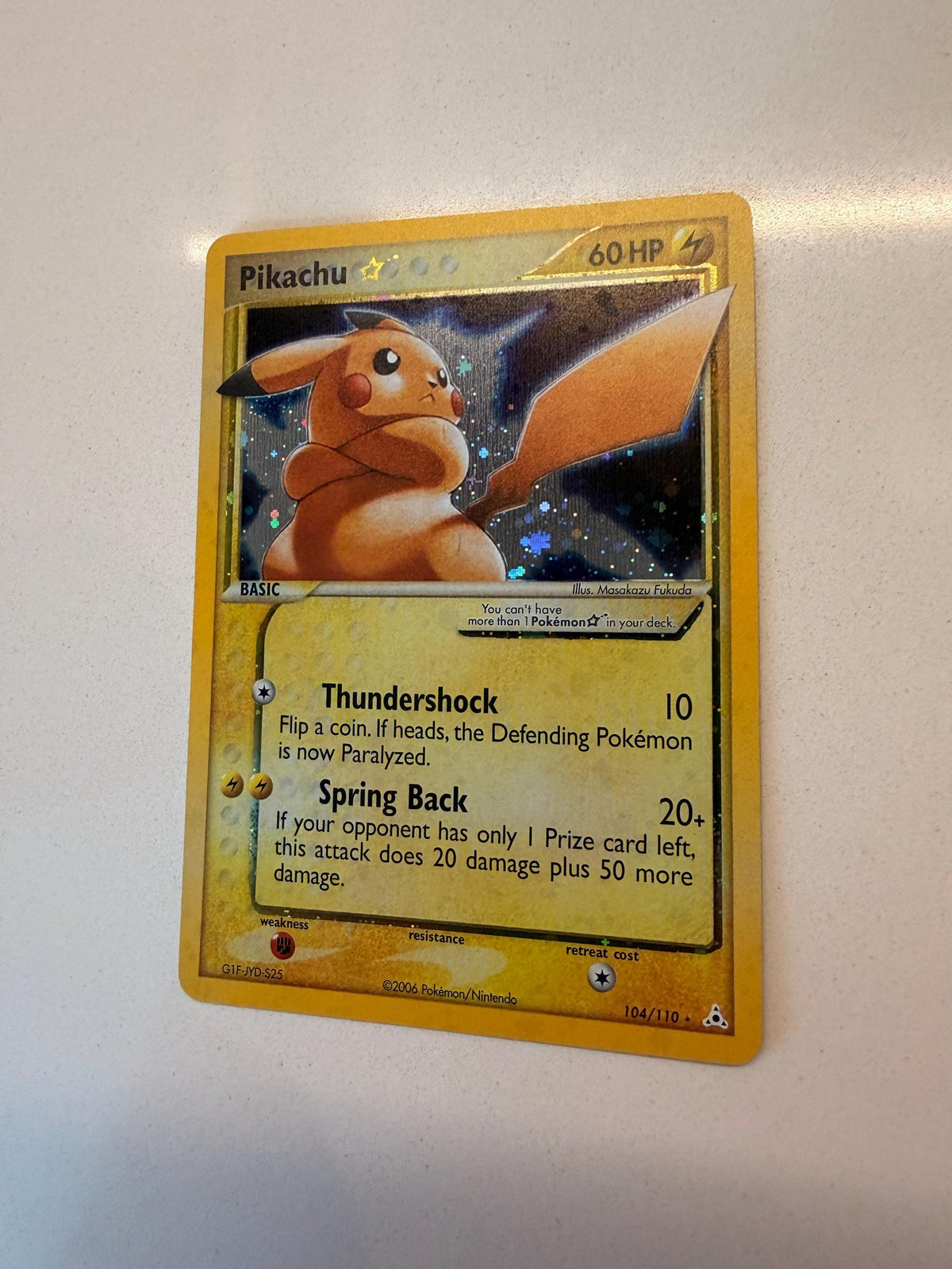 Pikachu Gold Star #104 Holon Phantoms proxy card, not real novelty