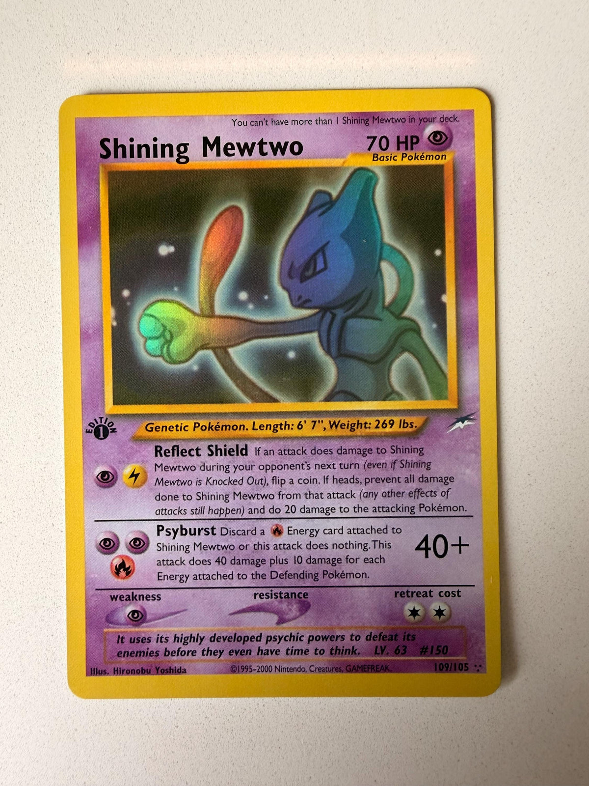 Shining Mewtwo #109 Neo Destiny proxy card, not real novelty