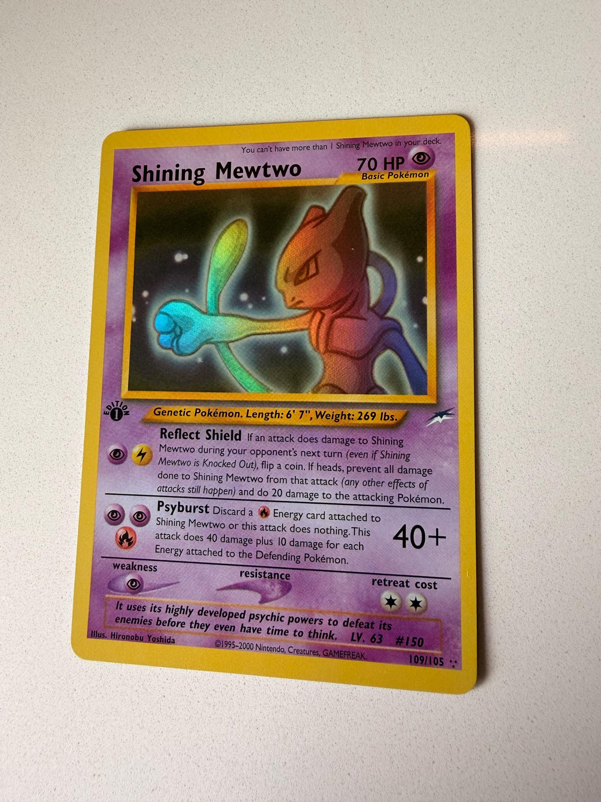 Shining Mewtwo #109 Neo Destiny proxy card, not real novelty