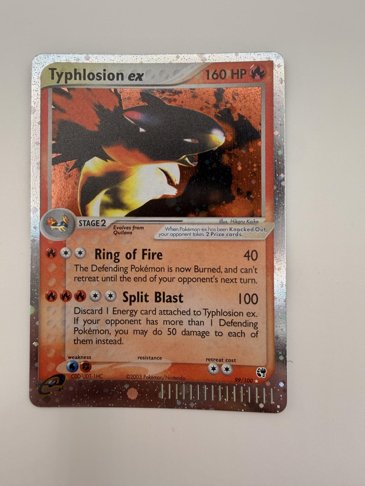 Typhlosion EX #99 Sandstorm proxy card, not real novelty
