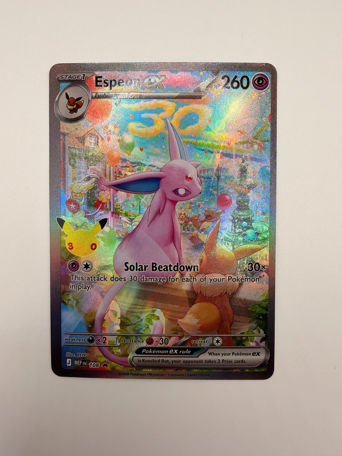 Espeon ex # 30th Celebration Mega Evolution Promo proxy card, not real novelty