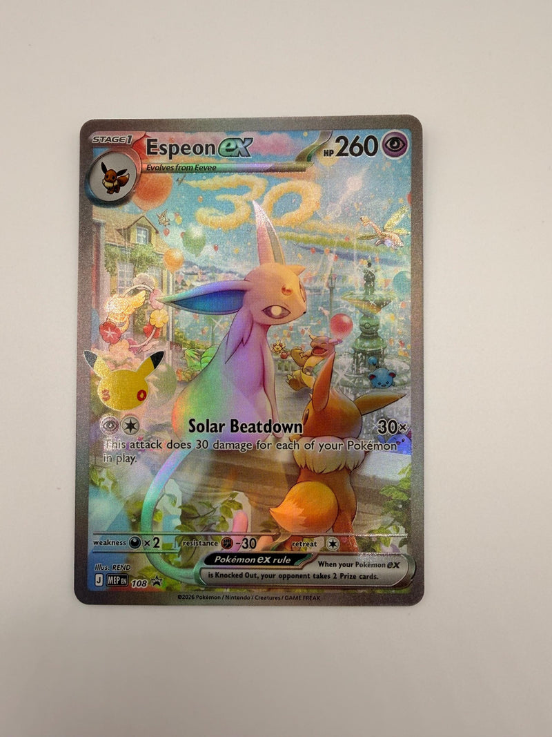 Espeon ex # 30th Celebration Mega Evolution Promo proxy card, not real novelty