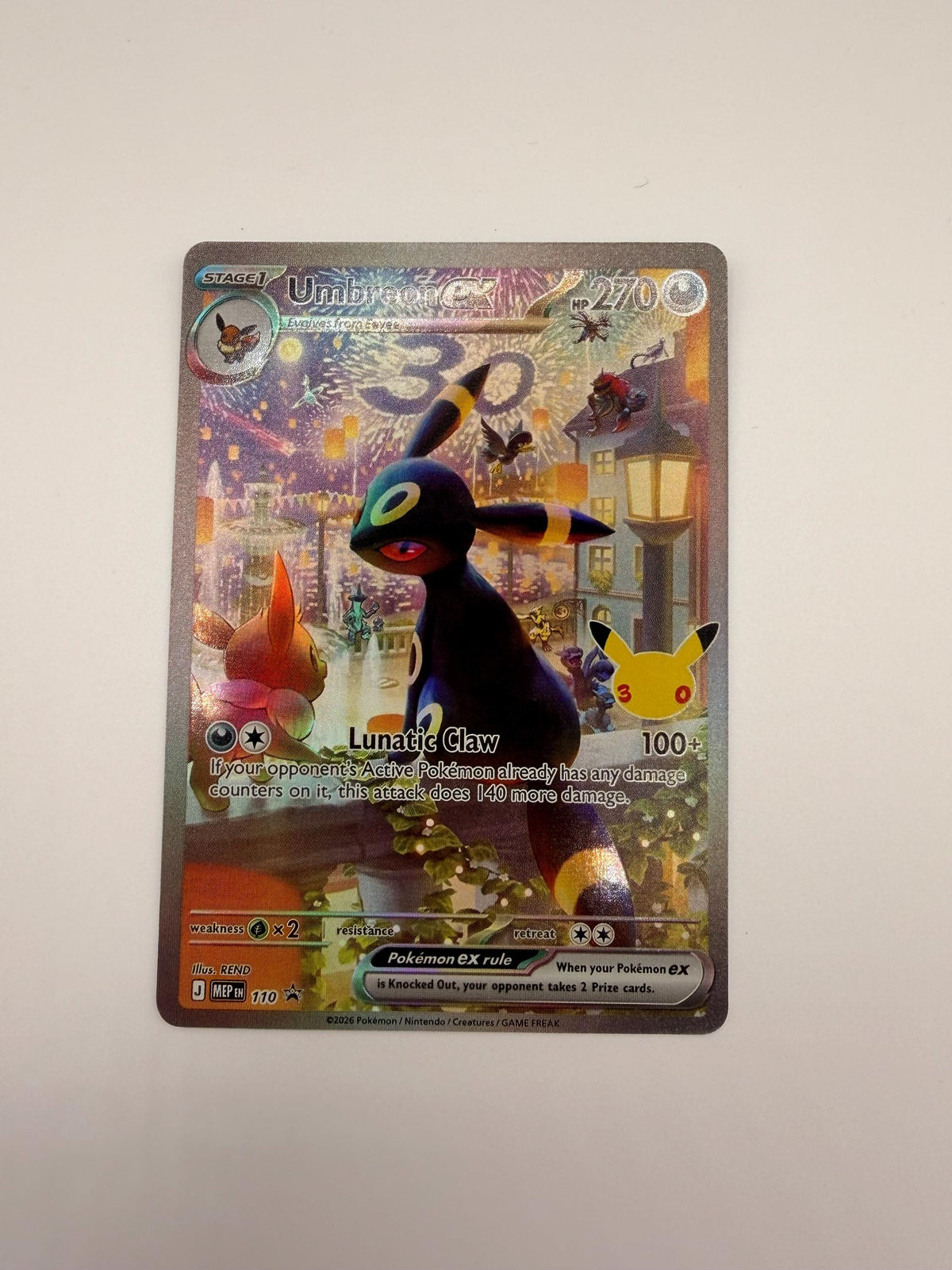 Umbreon ex # 30th Celebration Mega Evolution Promo proxy card, not real novelty