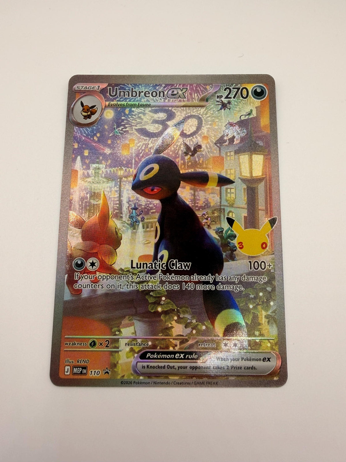 Umbreon ex # 30th Celebration Mega Evolution Promo proxy card, not real novelty