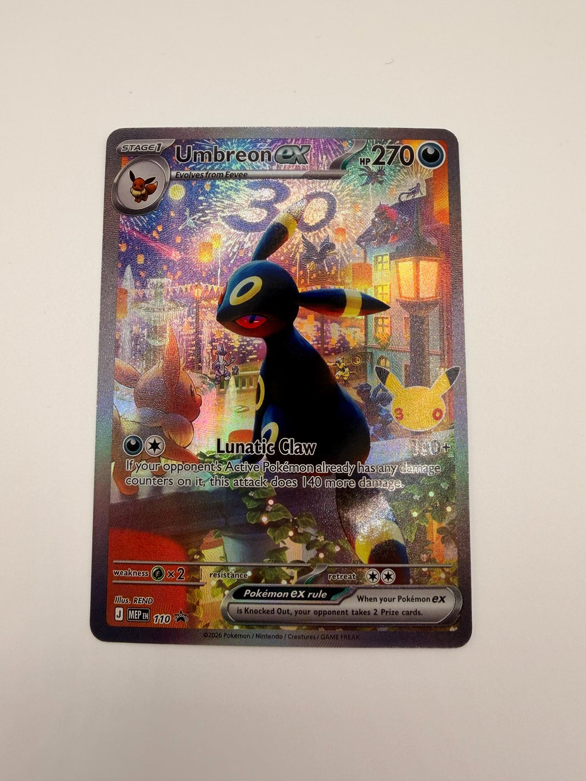 Umbreon ex # 30th Celebration Mega Evolution Promo proxy card, not real novelty