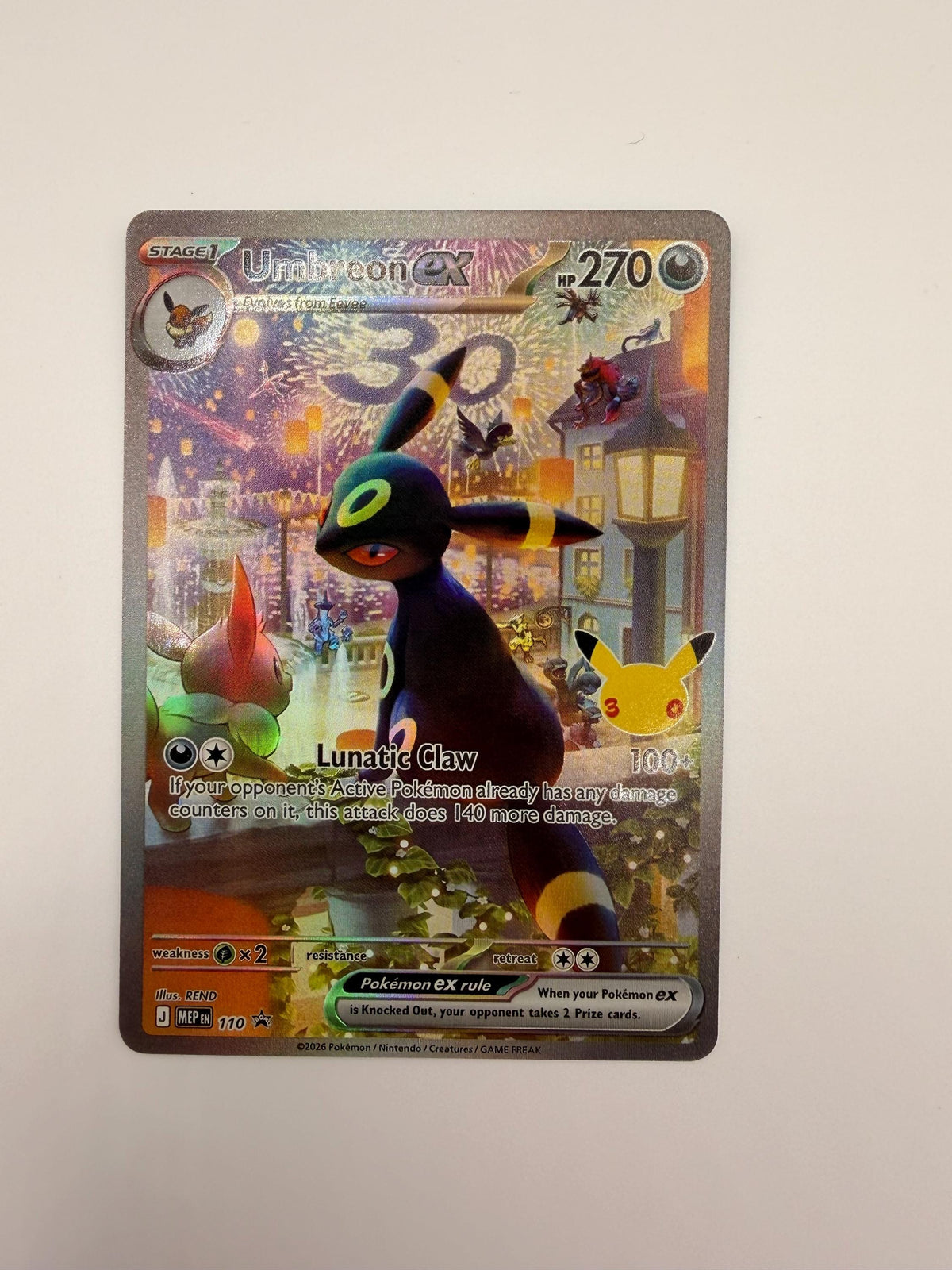 Umbreon ex # 30th Celebration Mega Evolution Promo proxy card, not real novelty