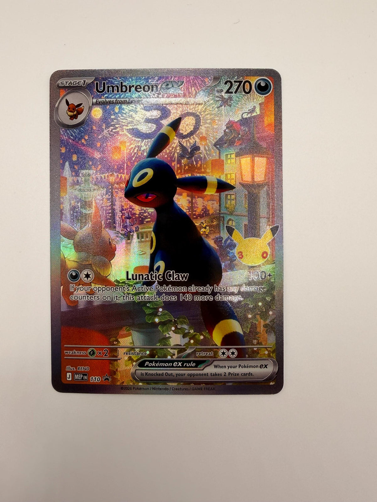 Umbreon ex # 30th Celebration Mega Evolution Promo proxy card, not real novelty