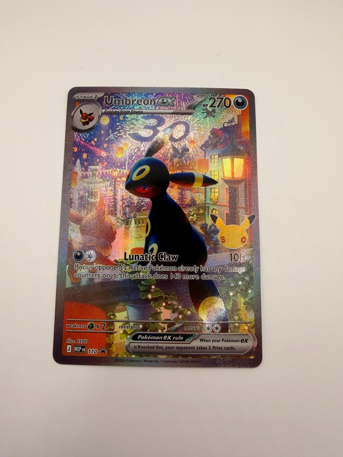 Umbreon ex # 30th Celebration Mega Evolution Promo proxy card, not real novelty