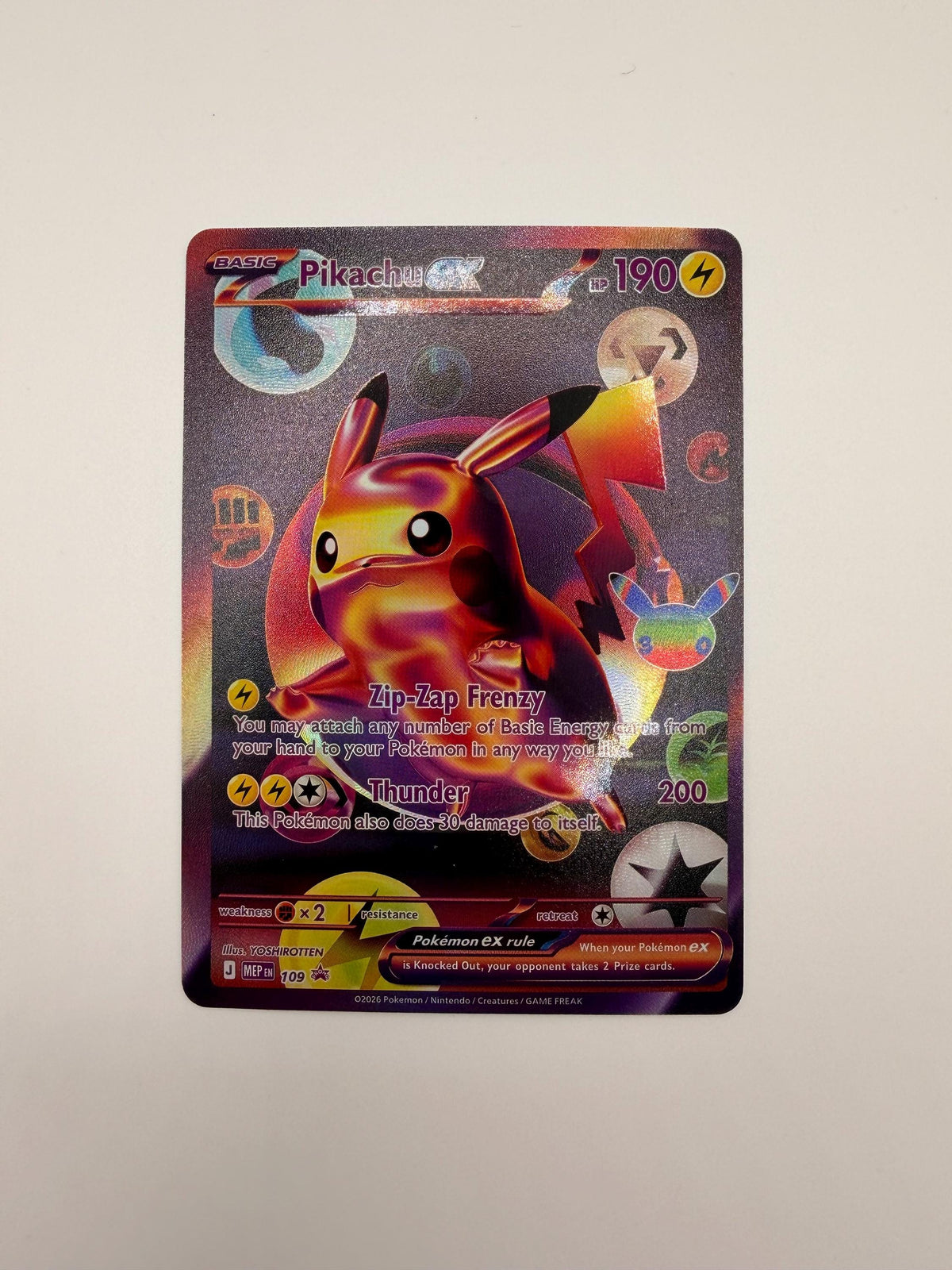 Pikachu ex # 30th Celebration Mega Evolution Promo proxy card, not real novelty