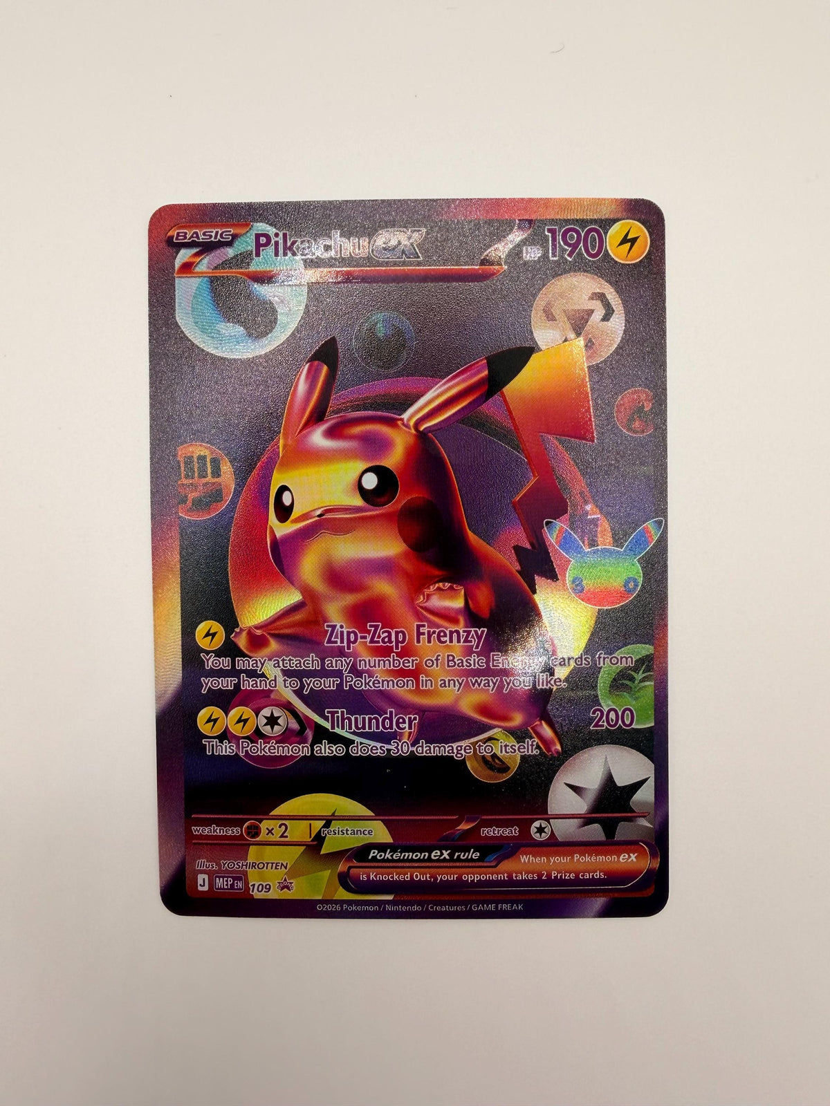 Pikachu ex # 30th Celebration Mega Evolution Promo proxy card, not real novelty