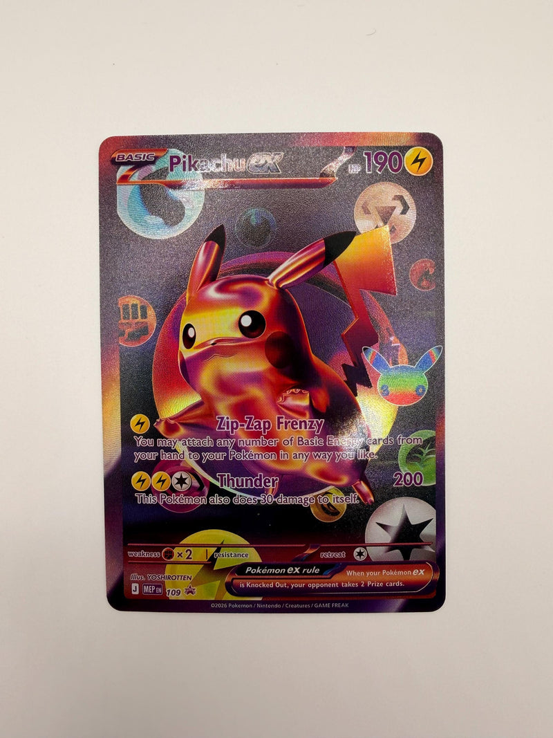 Pikachu ex # 30th Celebration Mega Evolution Promo proxy card, not real novelty